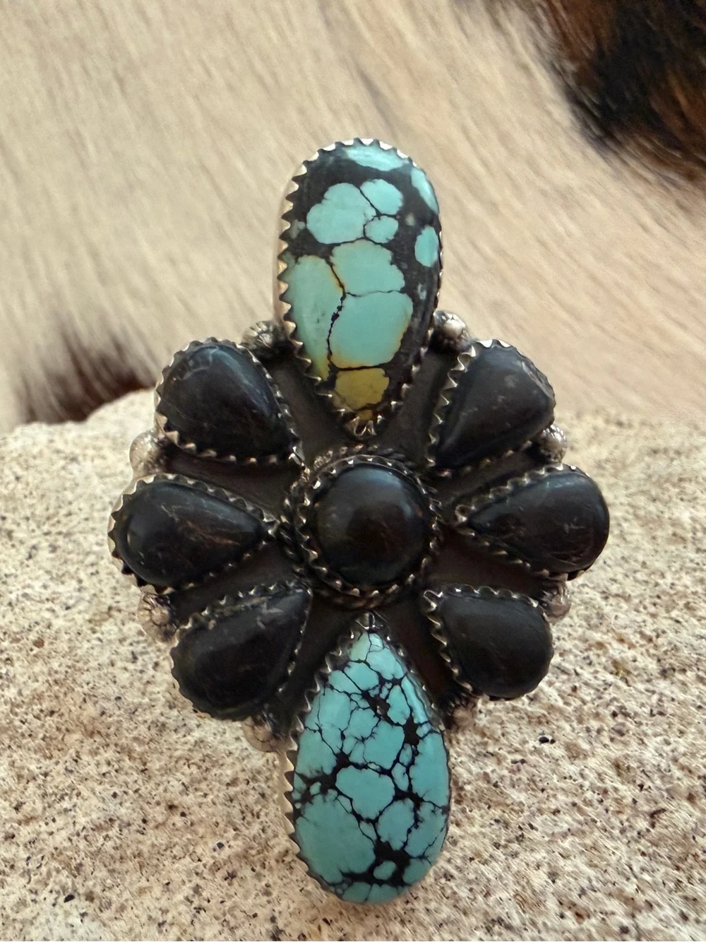 ❤️ High Grade Blue Moon Turquoise Sterling Silver ADJ Statement Ring 16.4 Grams